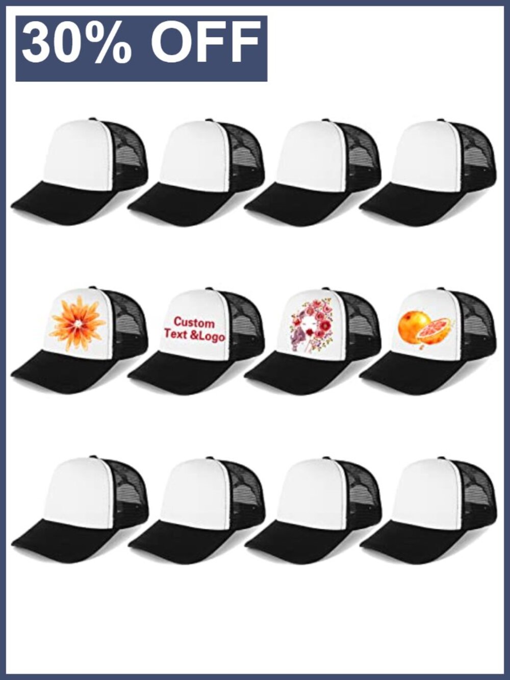 12 Pack Sublimation Blank Trucker Hat Mesh Snapback DIY Custom Cap